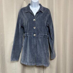 Pol Riley Long Sleeve Corduroy Shorts Romper Women's Size Large Blue Gray